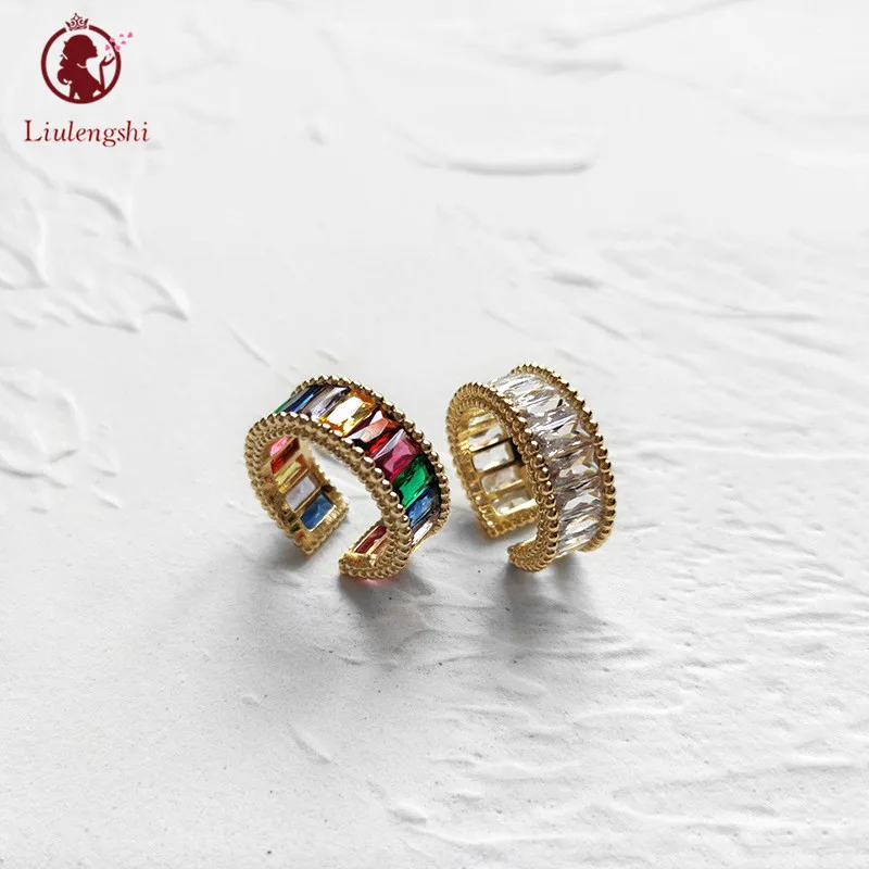

Hot Sale Top Quality Thin Baguette Cubic Zircon CZ Finger Ring Engagement Charm Jewelry Gold Metal Beaded Rainbow CZ Ring