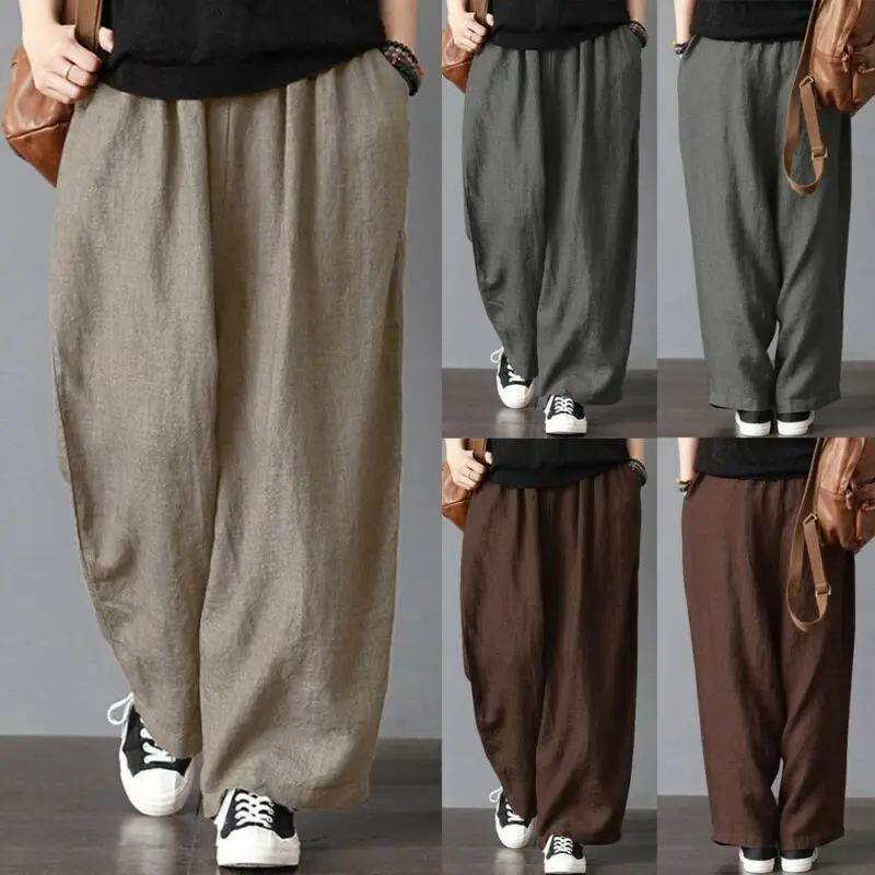 

Wholesale plus size Wide Leg Cotton Men Pants Linen Harem Pants Loose Casual Fashion Trousers Leisure Holiday Beach Cargo Pants