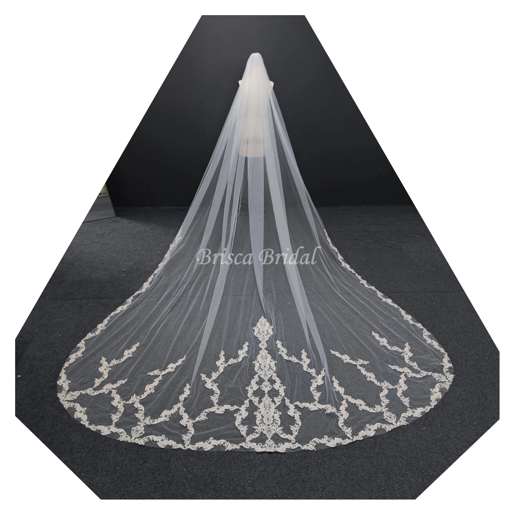 

High Quality New Design Thick Lace 3 or 4 Meters Long Tulle Bride Veil Muslim Wedding Veils, White