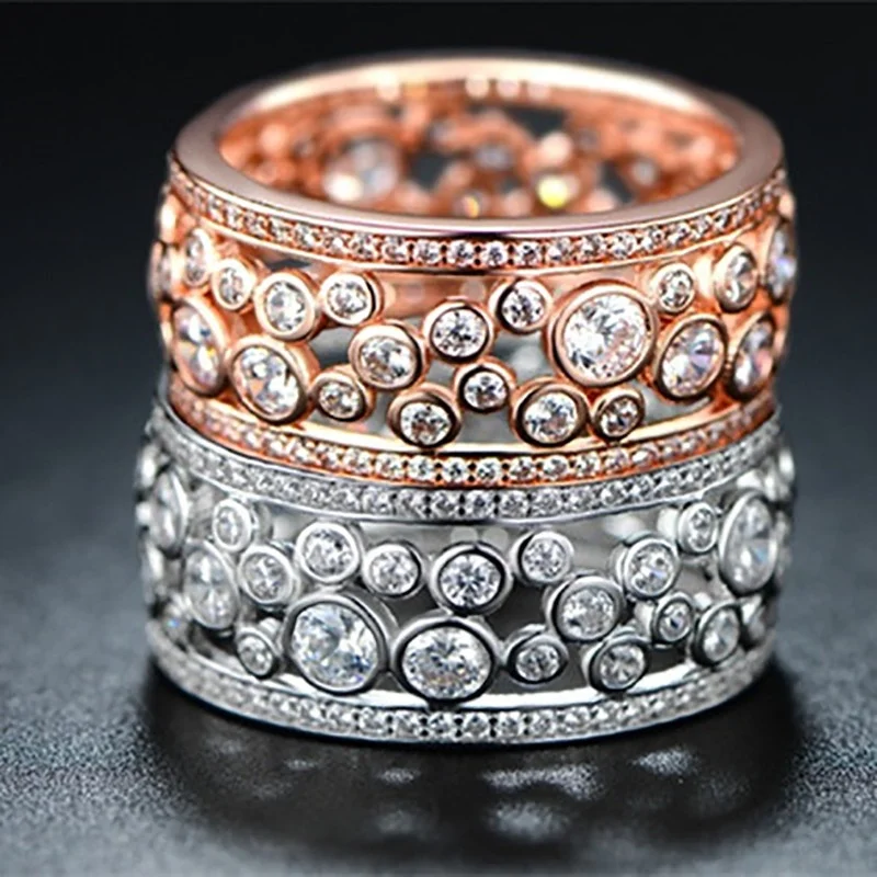 

Exquisite Hollow Ring Wave Cubic Zircon Ring for Female Fashion Popular Rhinestone Wedding Rings for Women