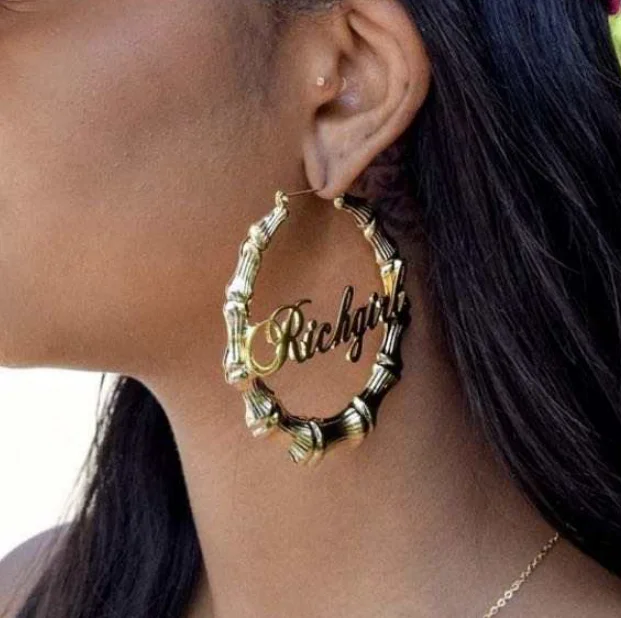 

wholesale Custom gold plated personalized heart big hoop bamboo earrings women, Picture