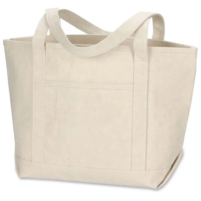 

Solid Cotton Tote 12oz cotton canvas boat tote with front slip pocket, Natural