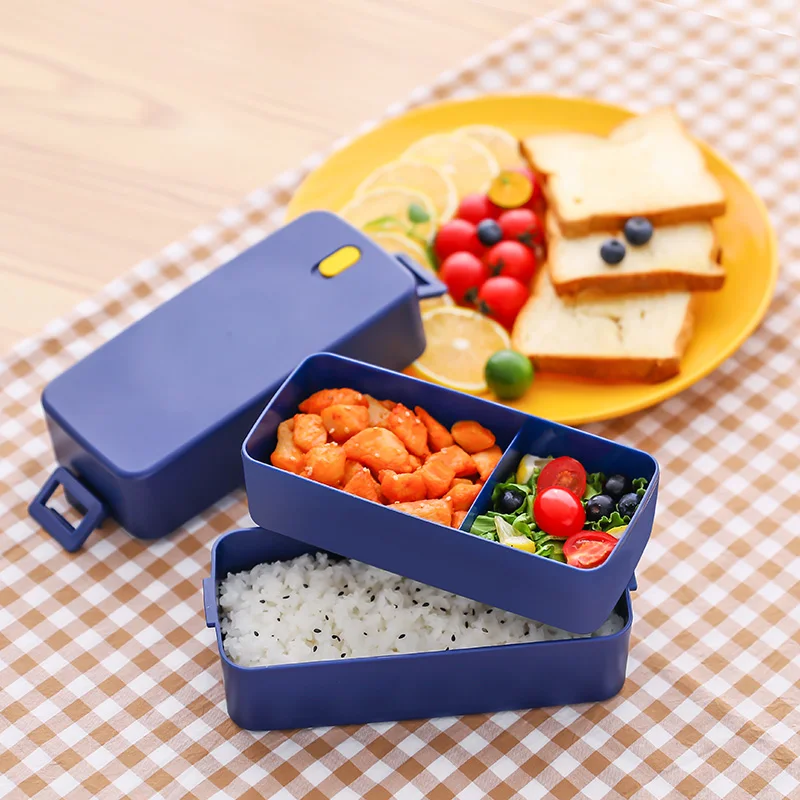 

China factory plastic lunch box manufacture 2 compartment takeaway tiffin insulated lunch box kids bento for school food box, Gold