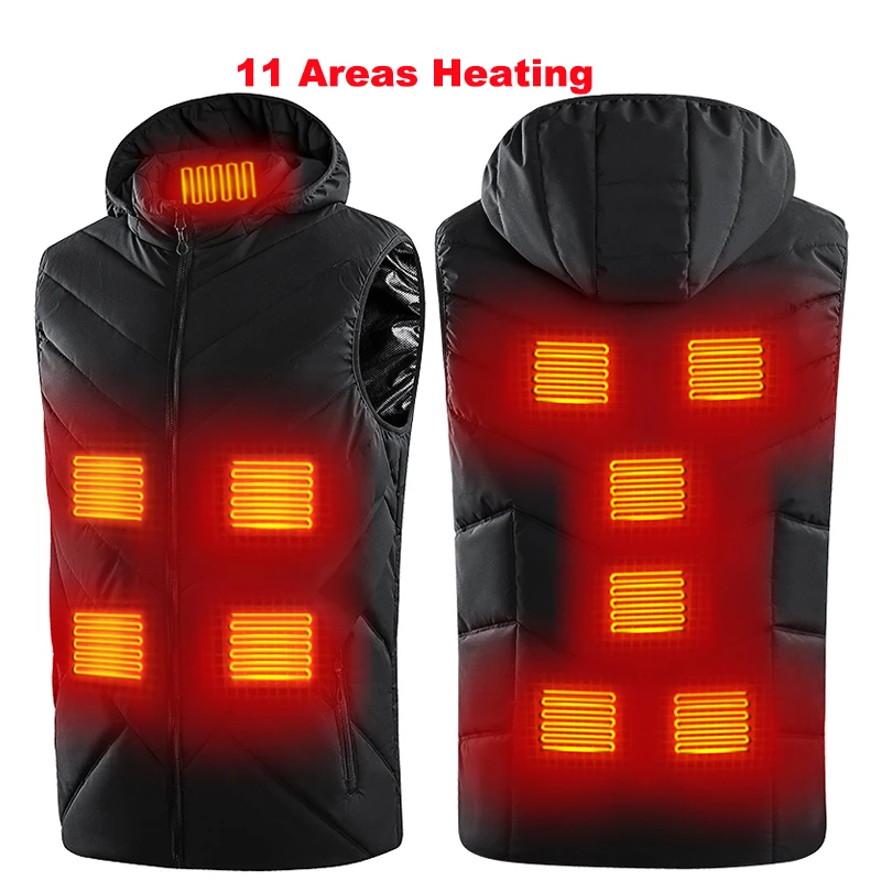 

11 Areas Multizone Heating Pad Men Women Winter Unisex Hoodie Sleeveless Warm Thermal Smart Jacket USB Electric Heated Vest