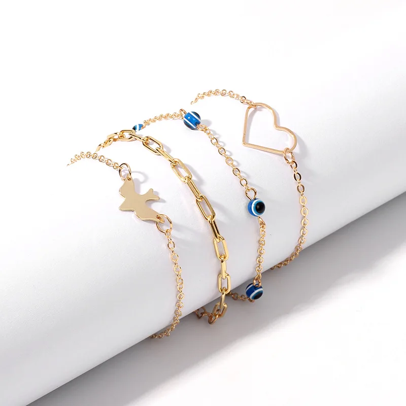 

HOVANCI Evil eyes Ladies Fashion Bracelet Sets Vintage Multi-layer Heart Moon Star Simple 14k Gold plated Bracelet Jewelry, Gold color