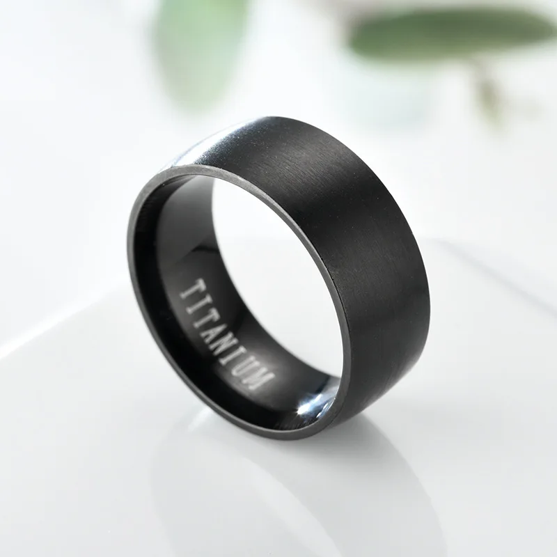 

wholesale Classic new design Cool Simple 8mm width matte rings , stainless steel customize name black Ring for man