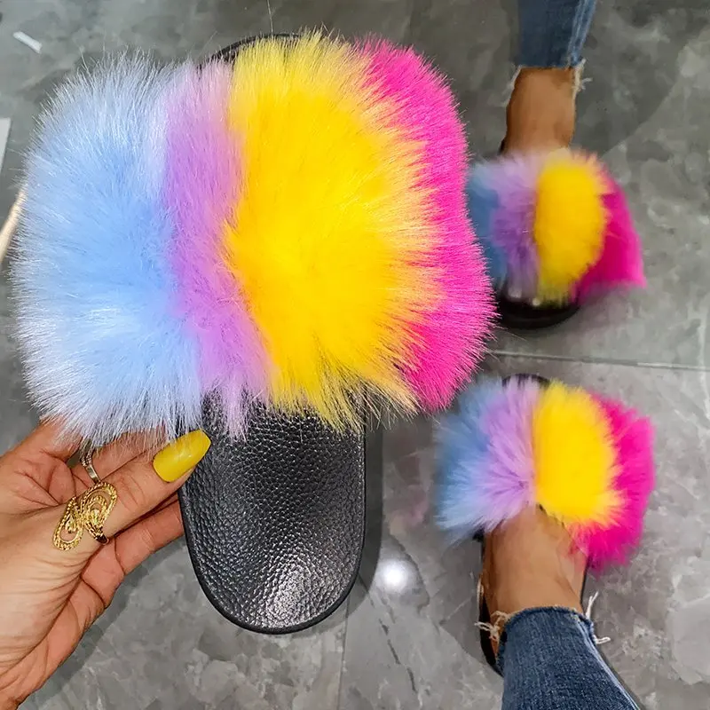 

Fur slipper hausschuhe pantunflas house toddlers home fox faux fur slippers real slippers women soft real fox fur slides