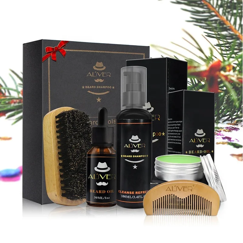 

Beard Shampoo Cream Oil Wooden Beard Comb Brush Kits with Gift Box