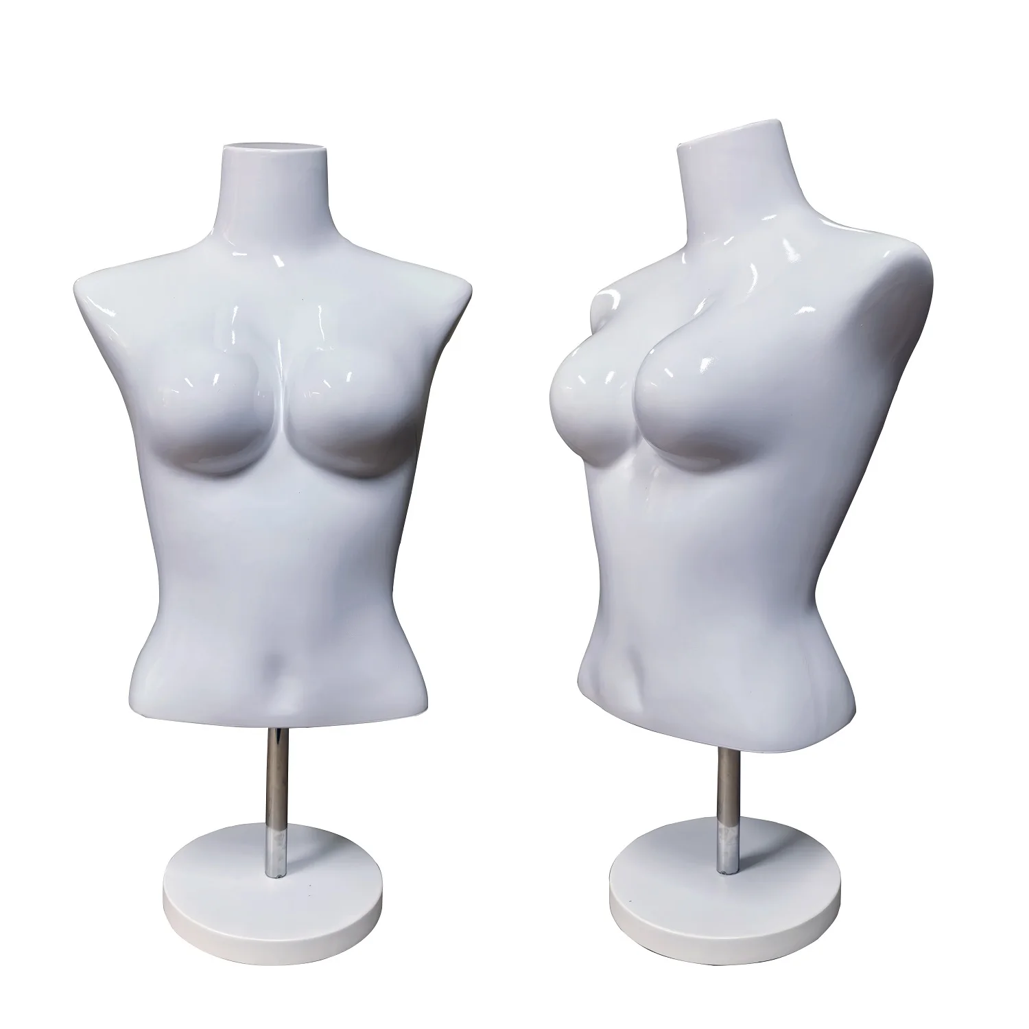 Female Half Body Mannequin Plastic Stand with Plus Size Features for Sportswear Display Headless and Skin-Colored