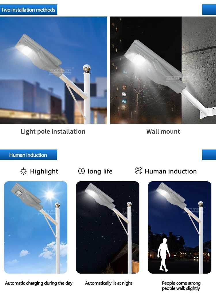 ALLTOP Super Bright Outdoor mounted IP65 30 60 90 120 150 w all in one Solar led street light