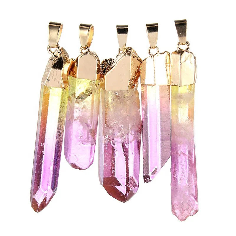 

Wholesale Natural Quartz Crystal Pendant Healing Chakra Reiki Charm Bulk for Jewelry Making, Purple