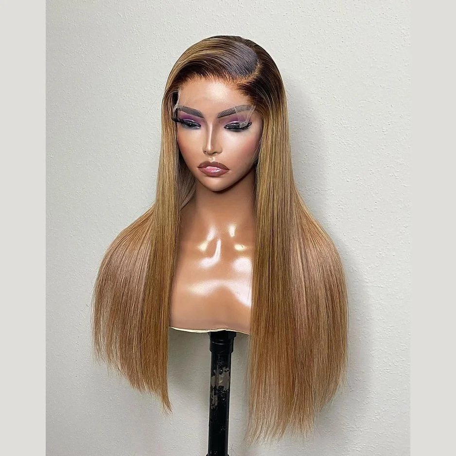 

wholesale human hair wig 1b/27 color straight 150% 180% 250 density honey blonde wig for black women