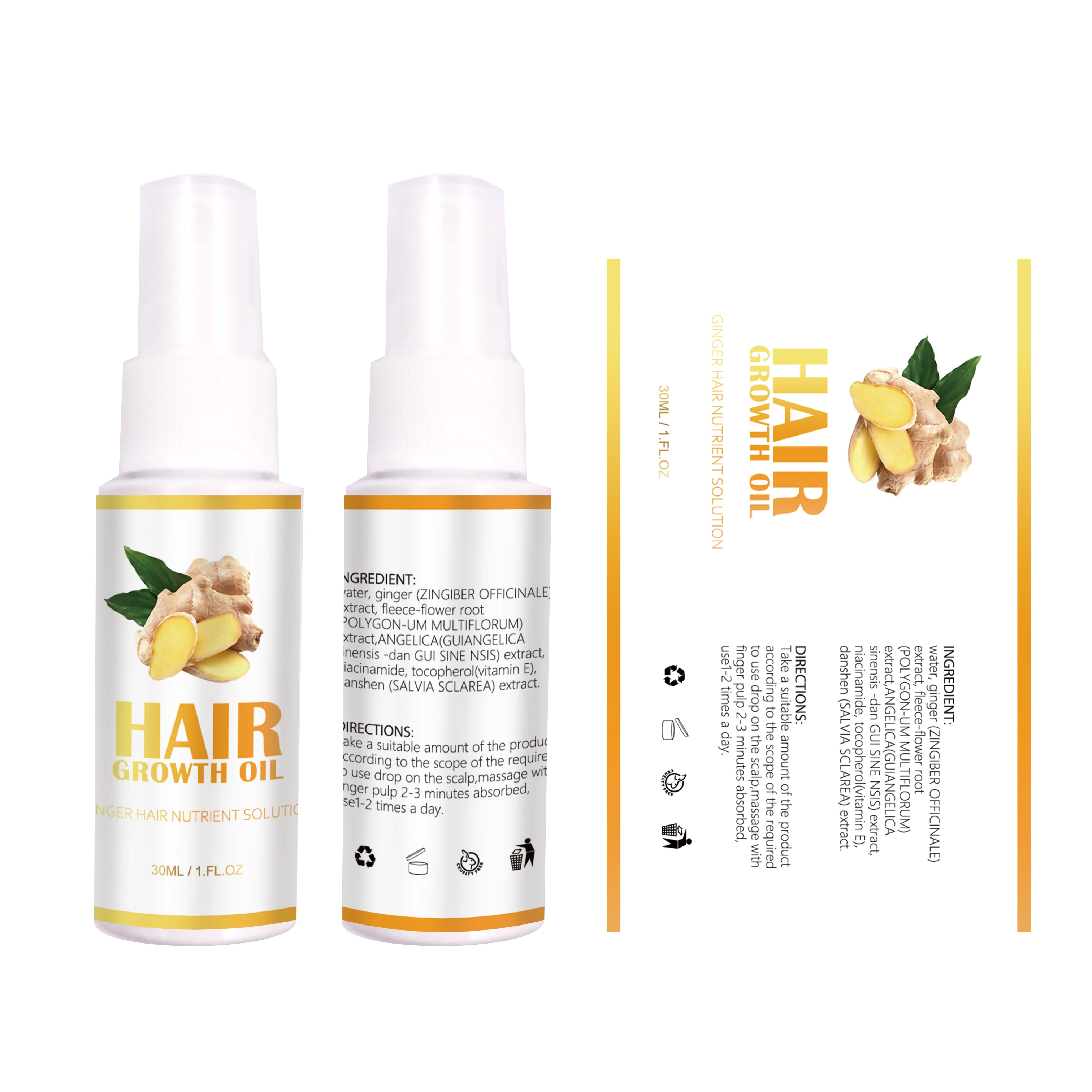

Private Label Custom Natural Ginger Hair Nutrient Germinal Hair Care Serum Drops Biotin Hair Growth Oil Spray