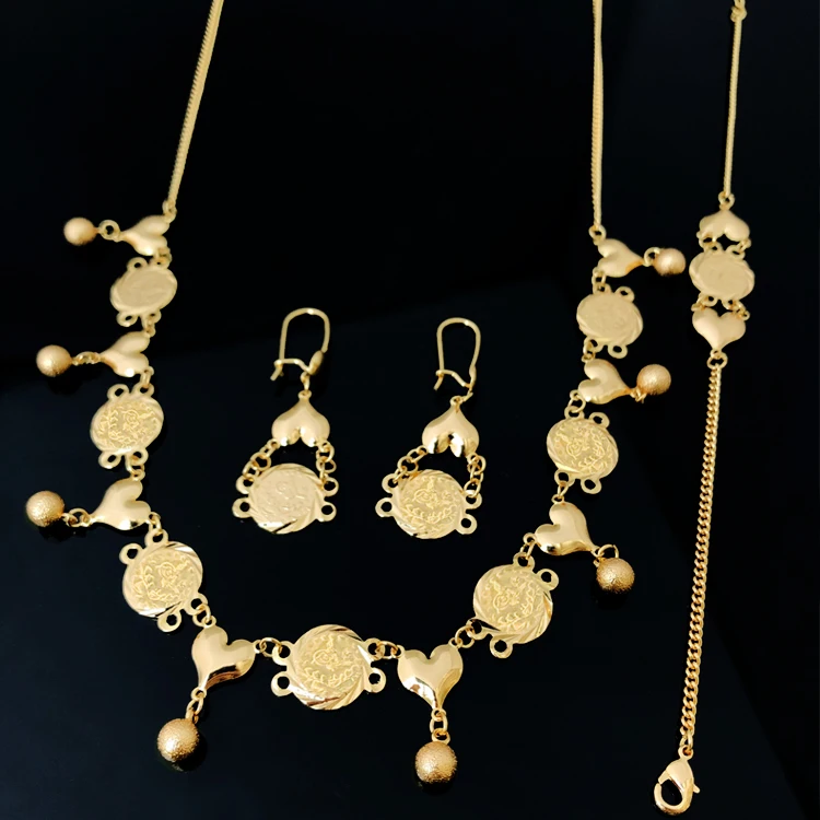 

Romooz 24K gold plated Jewelry set Luxury Neckless Display Dubai design coin jewelry Sets Africa Nigeria copper Jewelry Set for