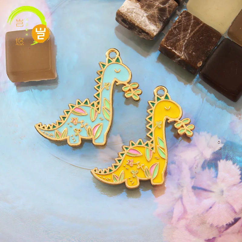 

Cartoon Herbivorous Dinosaur Winding Dragon Dripping Alloy Pendant Ring Jewelry Hair Accessories Pendant DIY Jewelry Accessories, As pic show