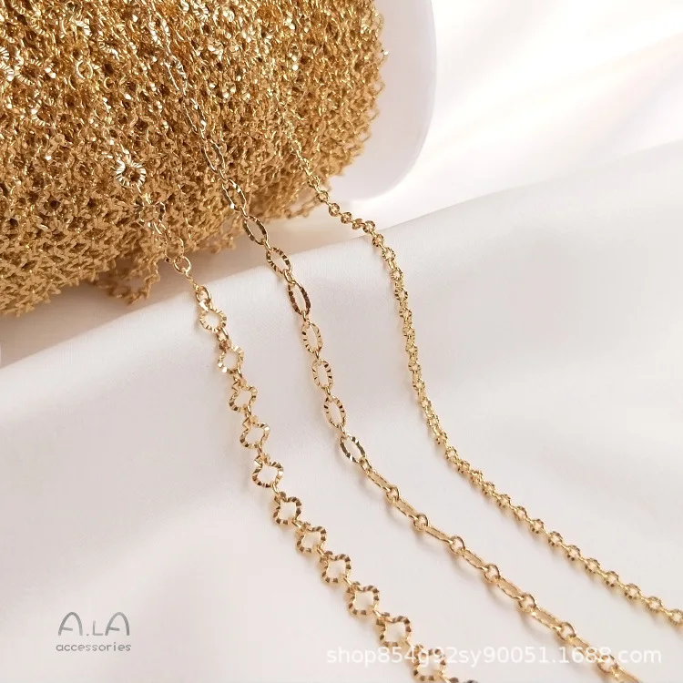 

14k Gold Plated Embossed O Chain Roll Diy Jewelry Loose Chain For Jewelry Making