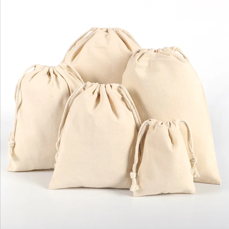 

Custom Logo Printed Organic Canvas Muslin Sachet String Bag Reusable Eco-Friendly Small Cotton Drawstring Bag