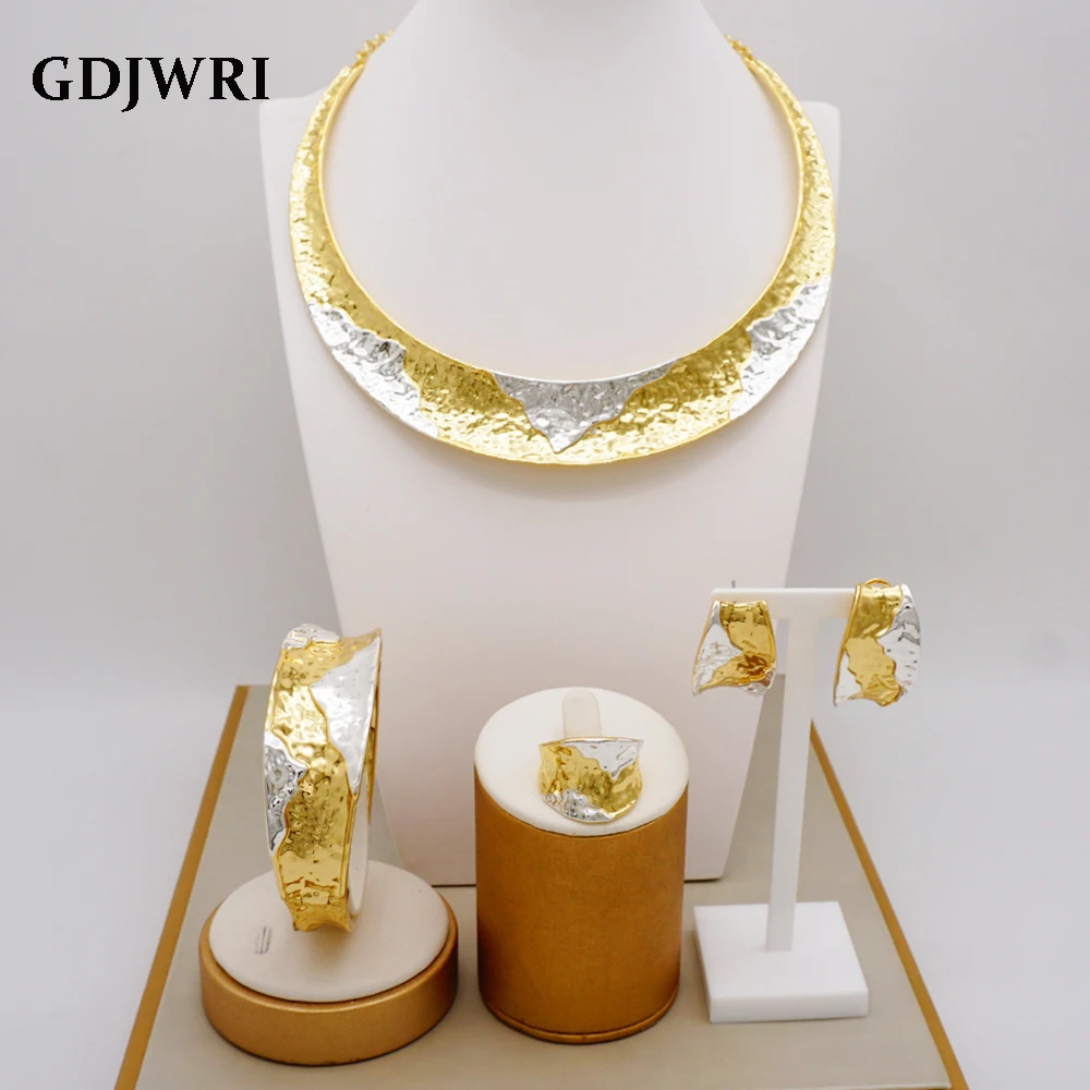 

GDJWRI RA02 no turnish african round necklace bracelet women earrings 18kt gold plated jewelry set