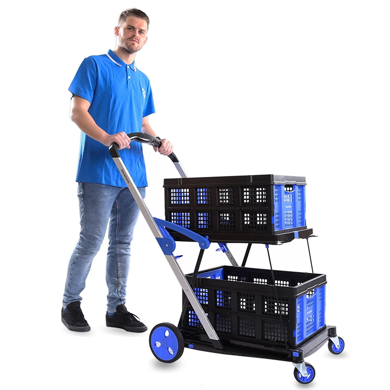 

3 Tiers Plastic Restaurant Servicing Cart Four wheels Food Servicing folding Trolley