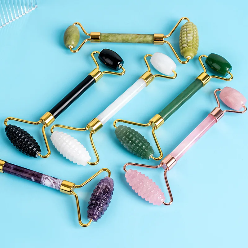 

Wholesale pink green black private label massage skincare original Amethyst jade roller facial roller Jade Roller With box