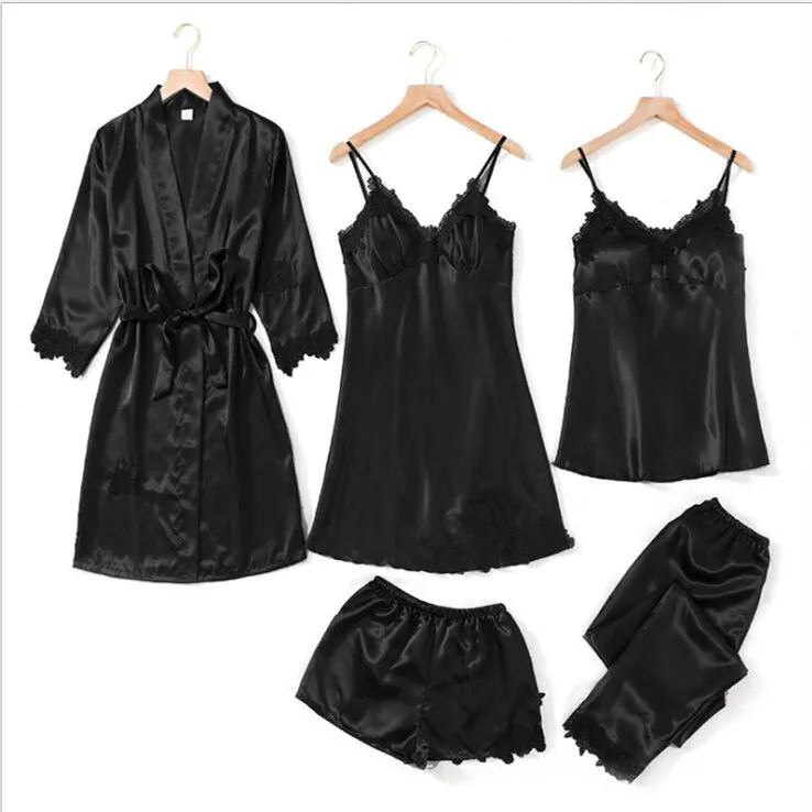 

5pcs Set Women Water Soluble Flower Design Thin Silk Sexy Sleepwear ZGJ-0601