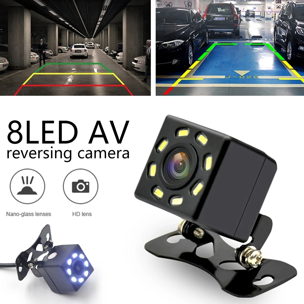 Car Rear View Reversing HD Camera Back Up Parking Plate Night Vision 8 CREE LED 