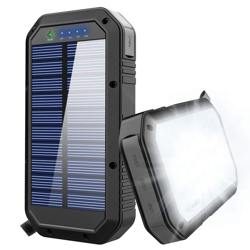 Solar charger 20000mAh Power Bank charging treasure with 36 LEDs and 3 USB Output Ports Backup Battery for Camping Outdoor