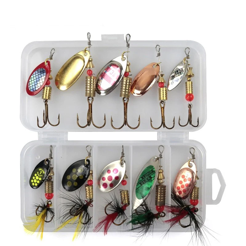 

10pcs/lot fishing spoon baits spinner lure 3g-7g fishing wobbler metal lures spinnerbait artificial free with box fishing kits