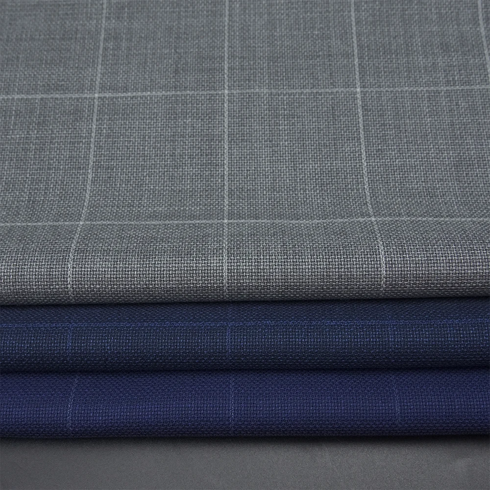 Luxury Organic Yarn Dyed 70%W 30%P Worsted Merino Wool Suiting Fabric for Men's Jacket and Suit Garment
