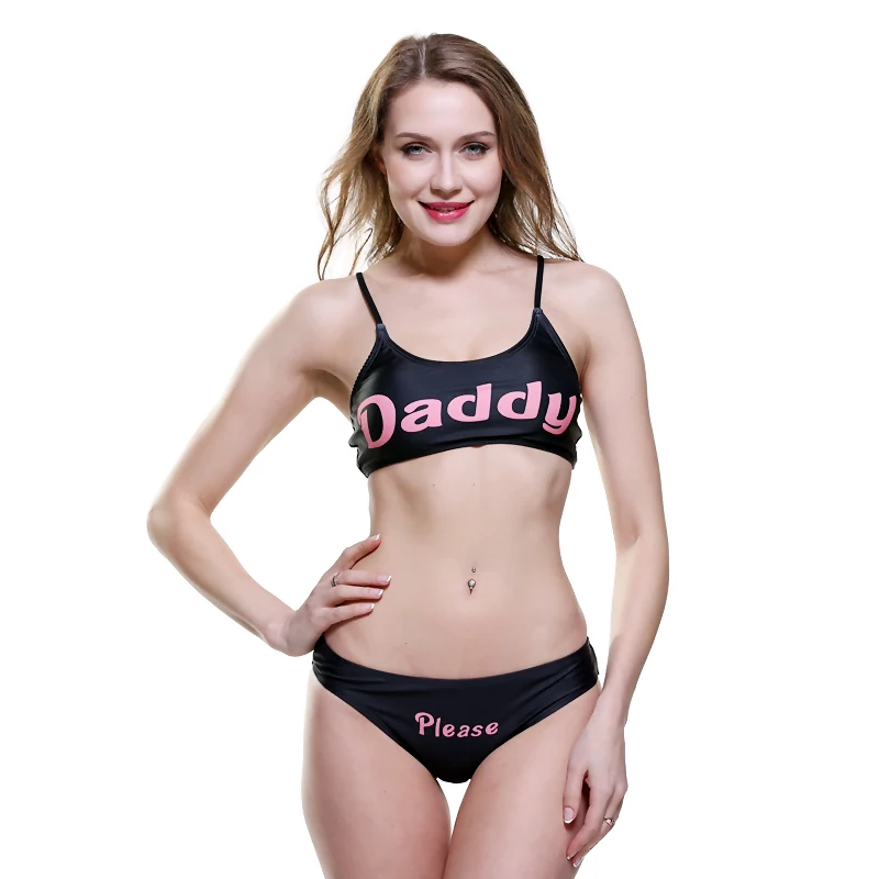 

Solid color Hot Girls 2020 Custom Sexy Bikini Women print letter Bathing Swimsuits Beachwear Two Pieces Swimwear, Picture