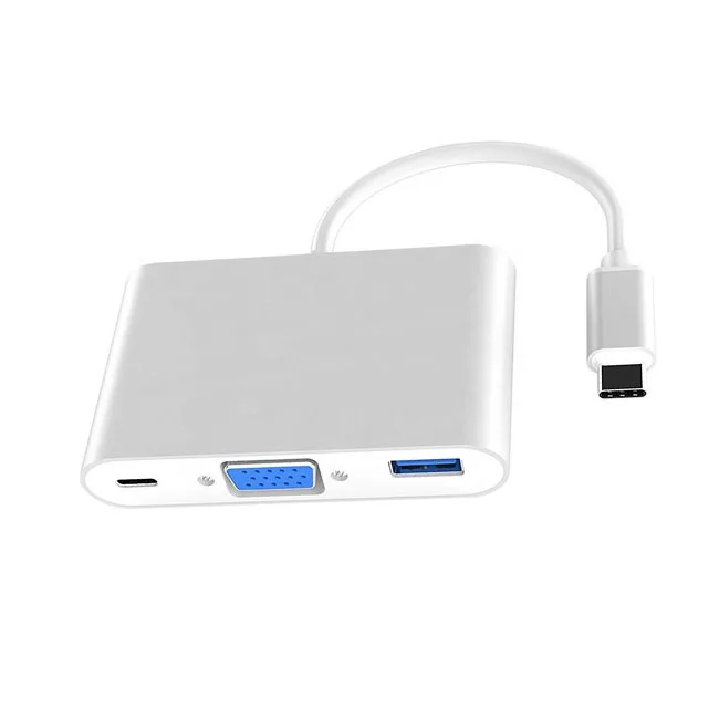 

3 in 1 USB C Hubs Type C To VGA Converter Adapter with PD Charging For Apple Macbook Chromebook Laptop Projector, Customizable