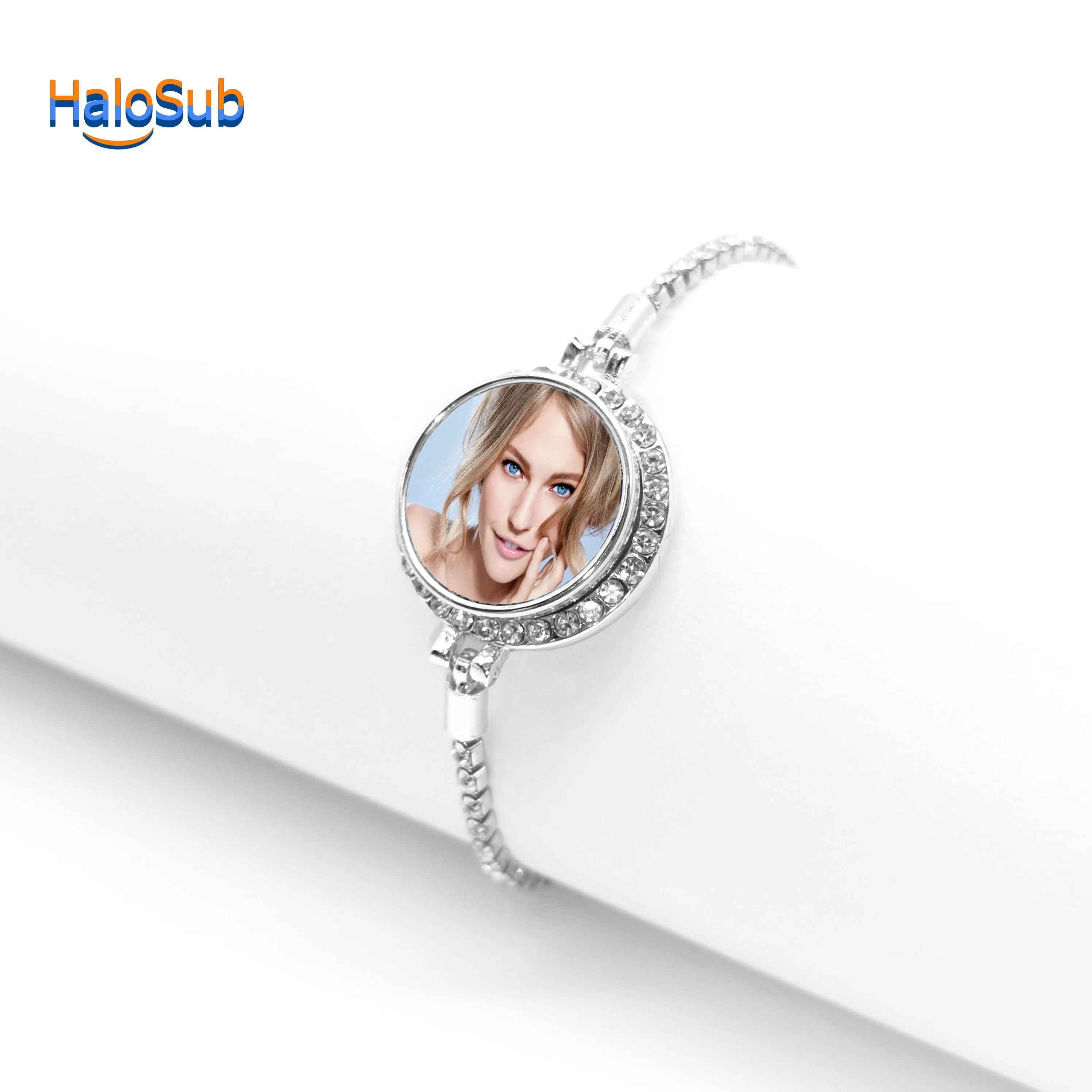 

Customized Heat Press Sublimation Blank Metal Pendant Bling Bracelet with snap