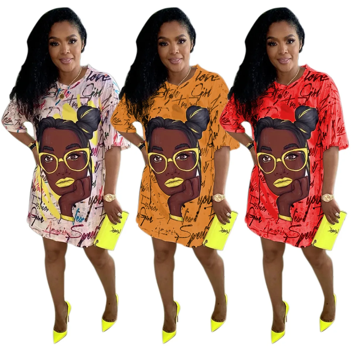

Women fashion summer clothes styles trendy 2021 short sleeve casual loose graffiti printed t-shirt dresses
