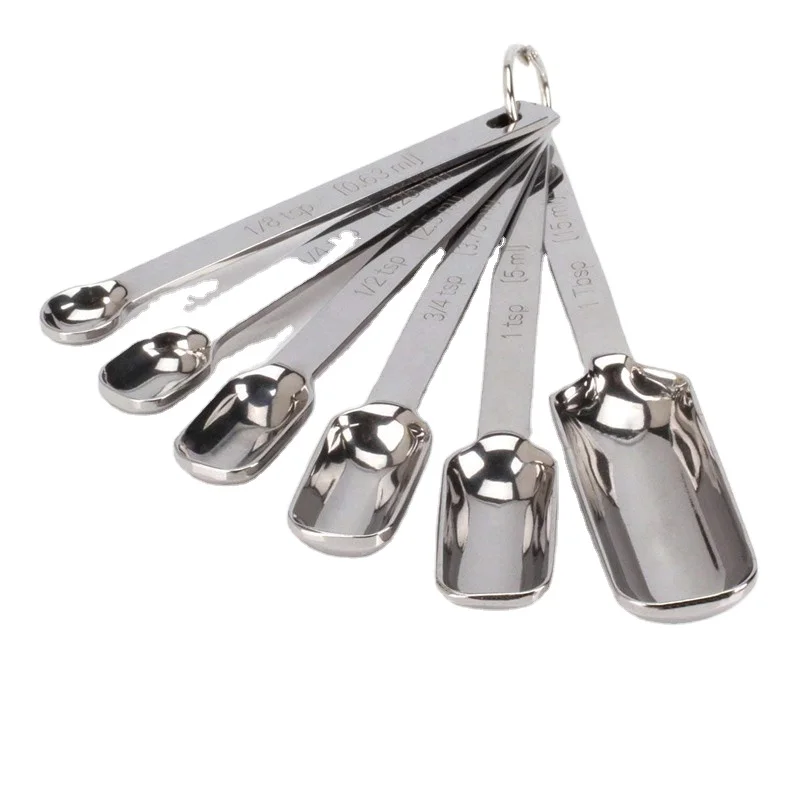 

Measuring Spoons Set Chrome Heavy-Duty Stainless Steel Narrow Long Handle Design Fits in Spice Jar Measuring set, Any pantone color