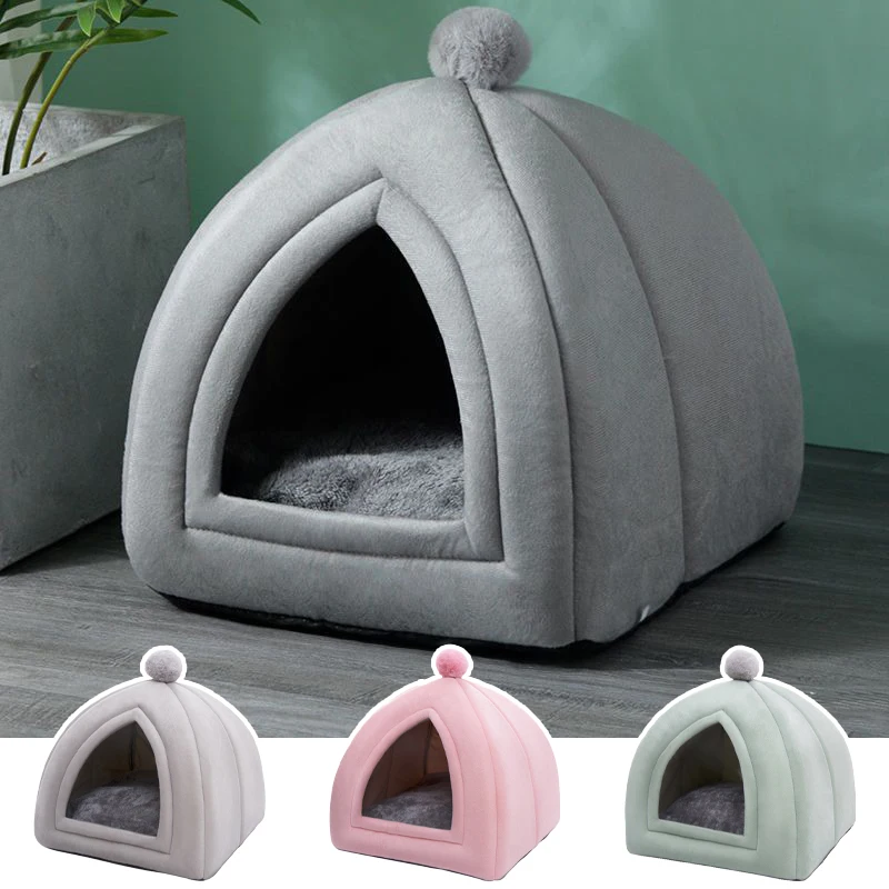 

Cat House Foldable Cat Bed Warm Dog House Anti-skid Bed for Pomeranian Chihuahua Plush Pet Manufacturer OEM Bed Cat Accessories