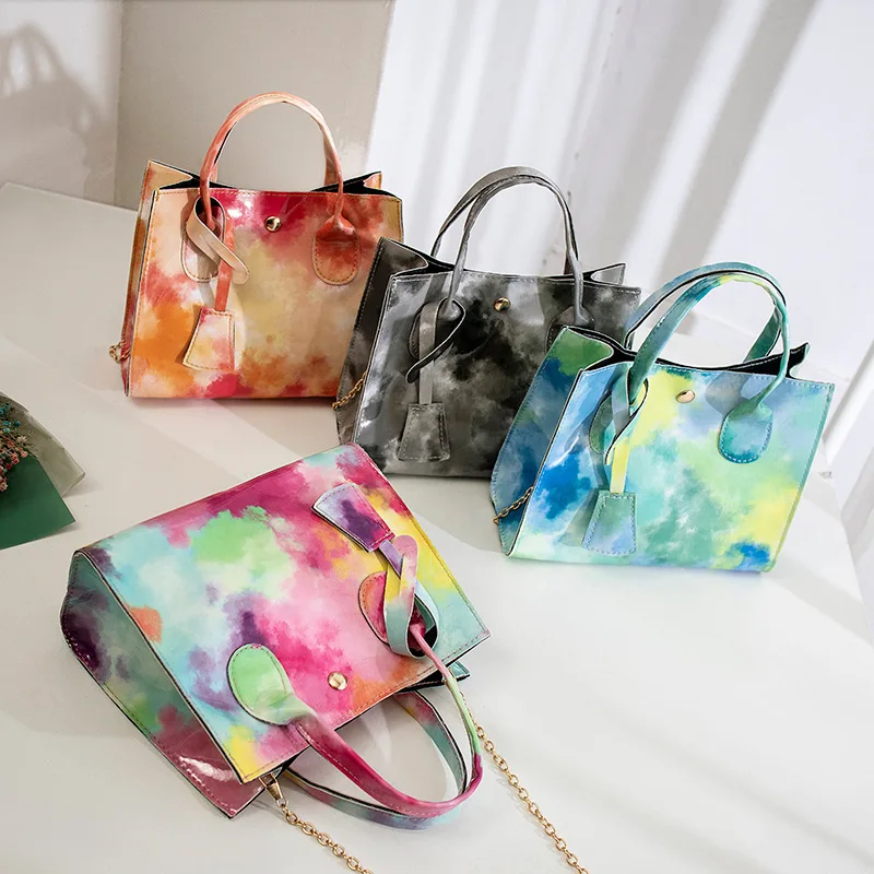 

BG-0203 2021 New Fashion Ladies Printed Colorful Handbags Tie dye Custom Handbags for Women, As picture