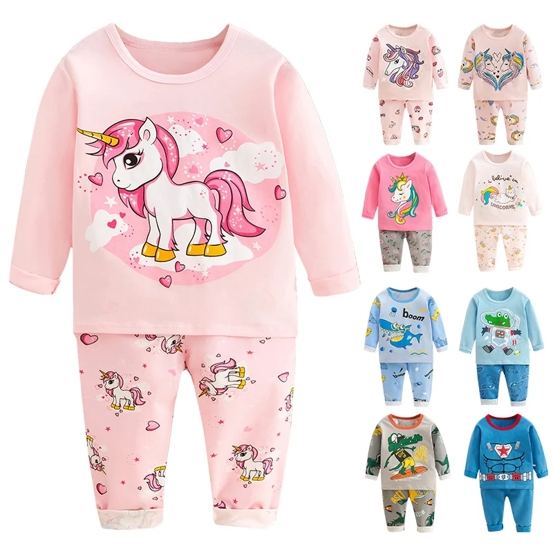 

2021 Kids Unicorn Pajamas Wholesale Designer 2 piece Boys Pajamas Set Girls Pajama Christmas Pyjamas Size 1-10 Y