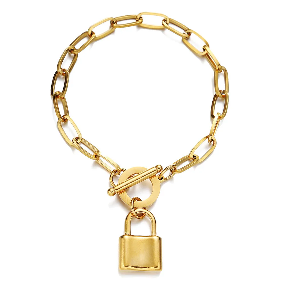 

2021 Best Selling 18K Gold Plating 316L Stainless Steel Lock Pendant Bracelet OT Stainless Steel Clasp Lock Bracelet for Women