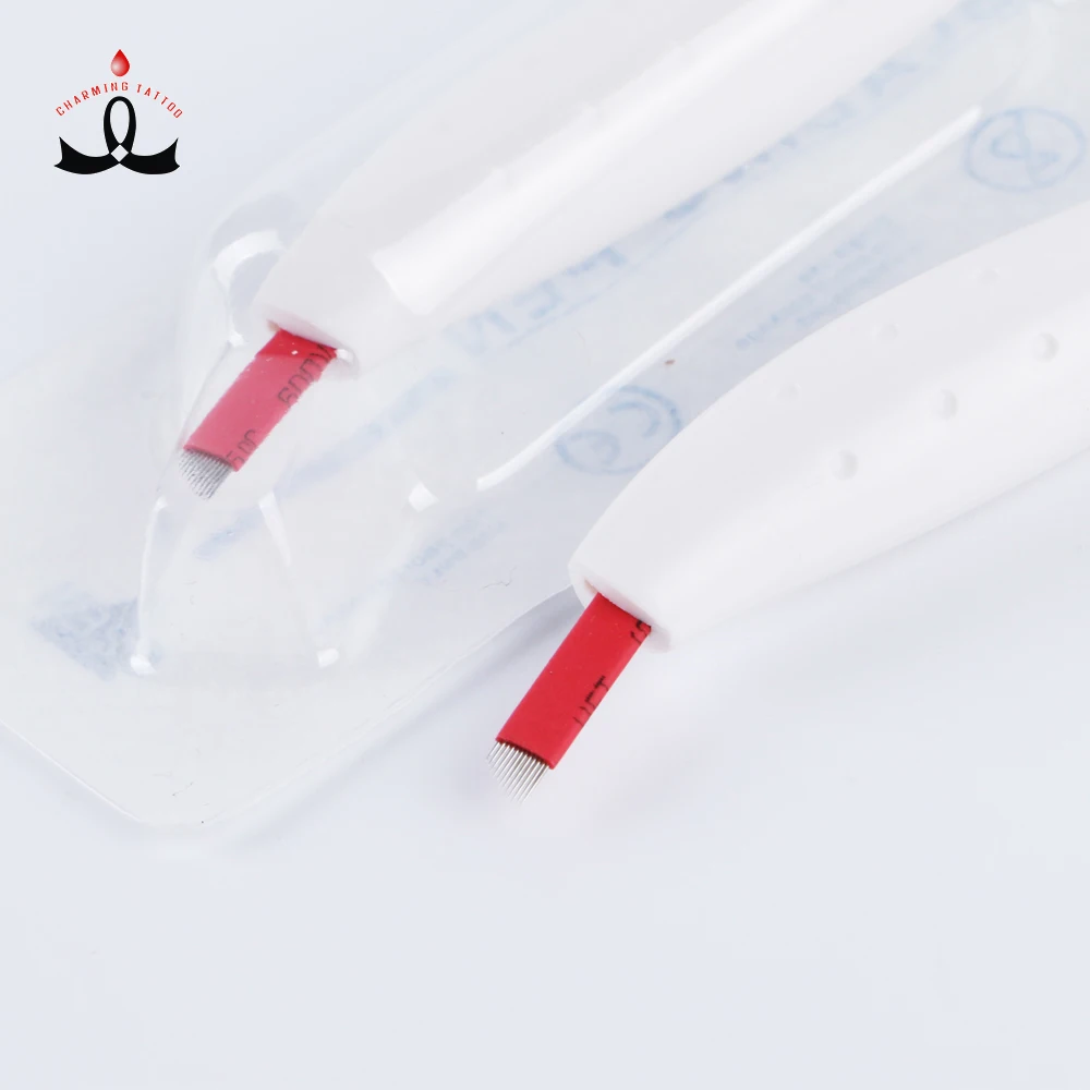 

waterproof portable PMU Sterilized Disposable Microshading Pen Eyebrows Tattoo Manual Pen Blister Packing, White