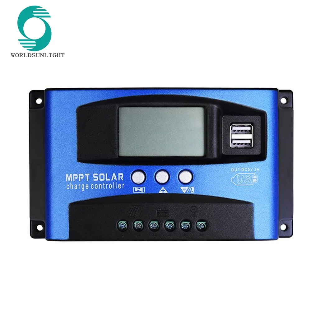 

WSSCC-4 30A 60A 100A Auto 12/24V Solar Panel Battery Regulator Charge Controller Dual USB 5V Output MPPT Solar Charge Controller