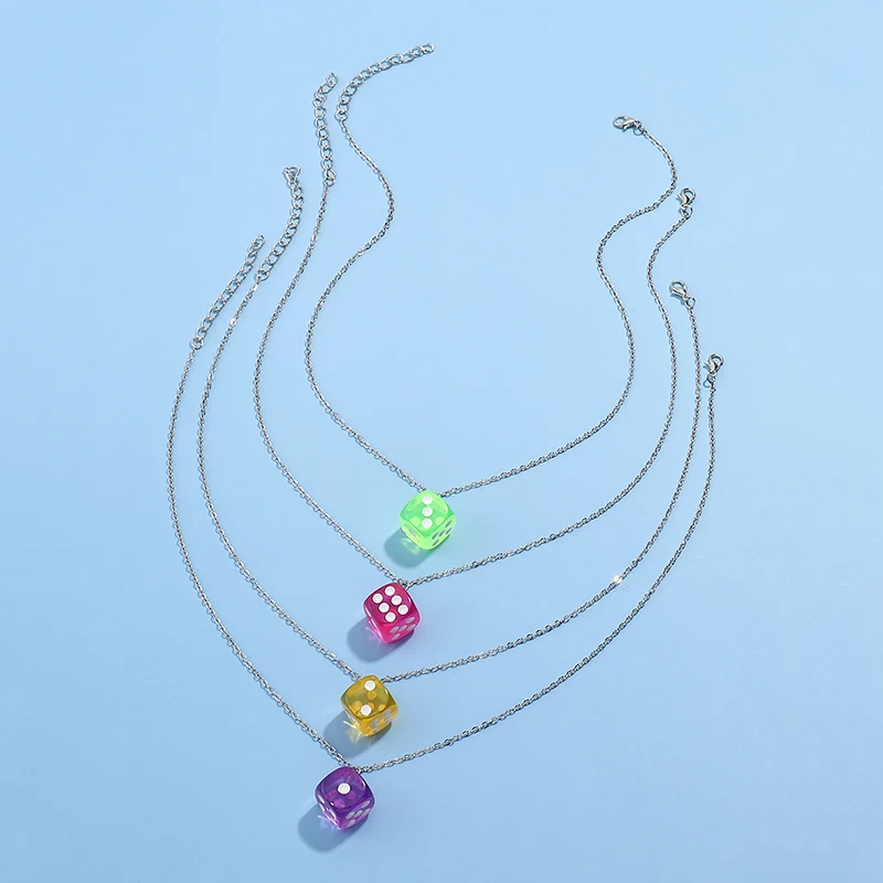 

Fashion Hip Hop New Design Candy-colored Necklace Dice Necklace For Casino Jewelry Set