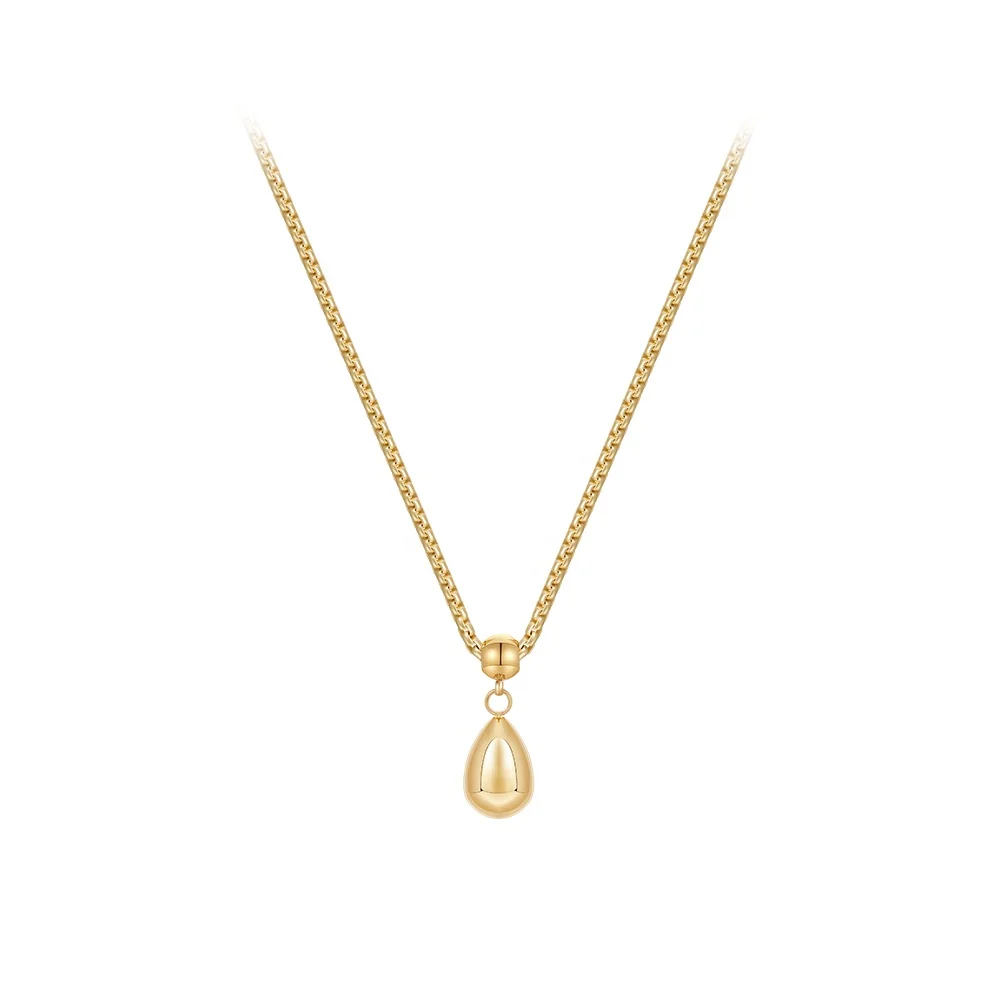 

Latest 18K Gold Plated Stainless Steel Jewelry Round Chain Water Drop Raindrop Pendant Trendy For Women Party Necklace P233396