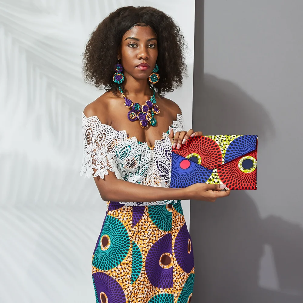 

2021 African Wax cotton ankara print women envelope clutch new designed envelope bags for casual life