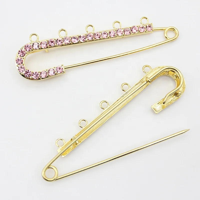 

2024 10CM 5 Loops Pin For Kids Big Pink Blue Crystal Baby Safety Pin Islam Allah Mashallah Charms Brooch