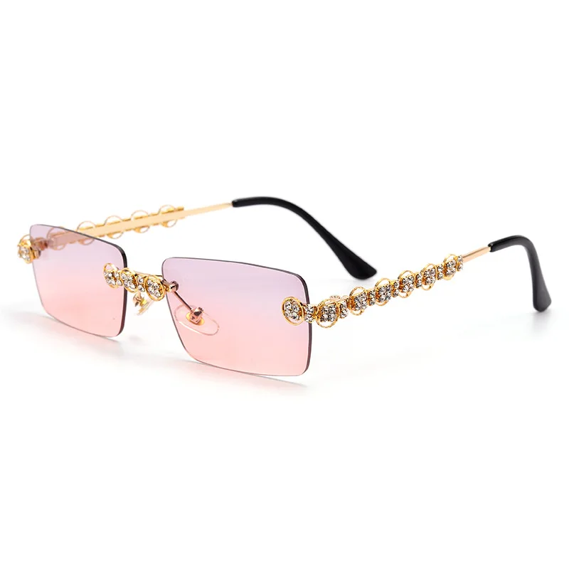 

Rimless Diamond Frame Sun Glasses Rectangle Frameless Rhinestone Sunglasses For Women 2022