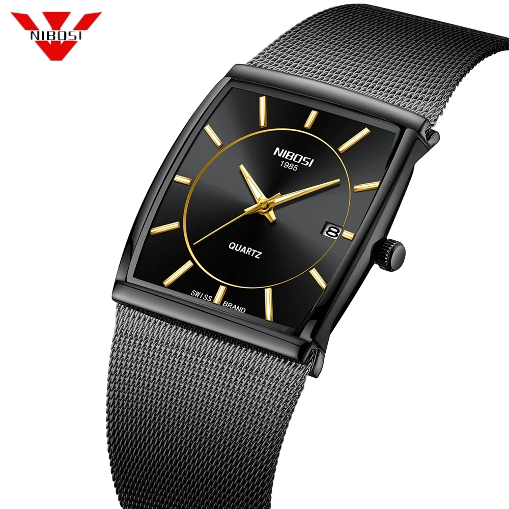 Brand Original Unique Design Square Men Wristwatch Wide Big Dial Casual Mesh Strap Quartz Watch Men Male Sport Watches