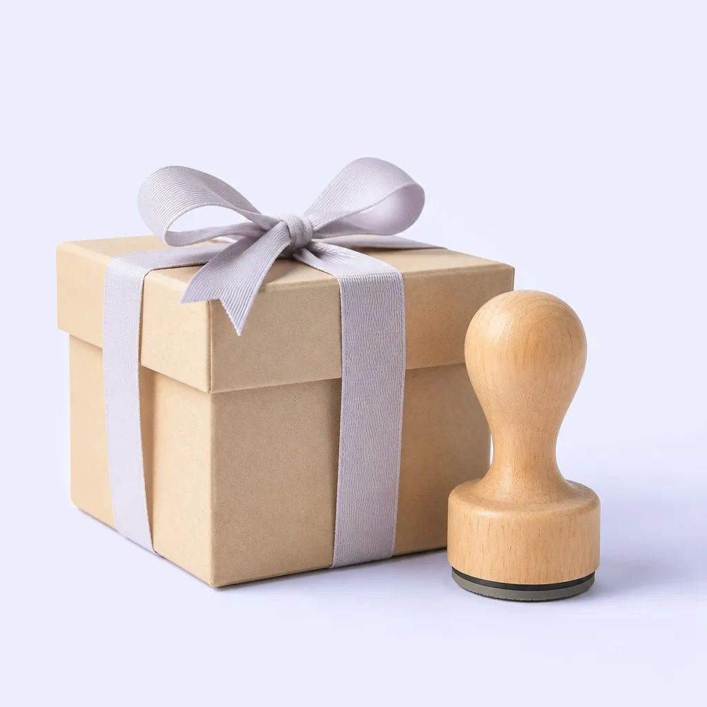 A closed pastel kraft gift box with a ribbon