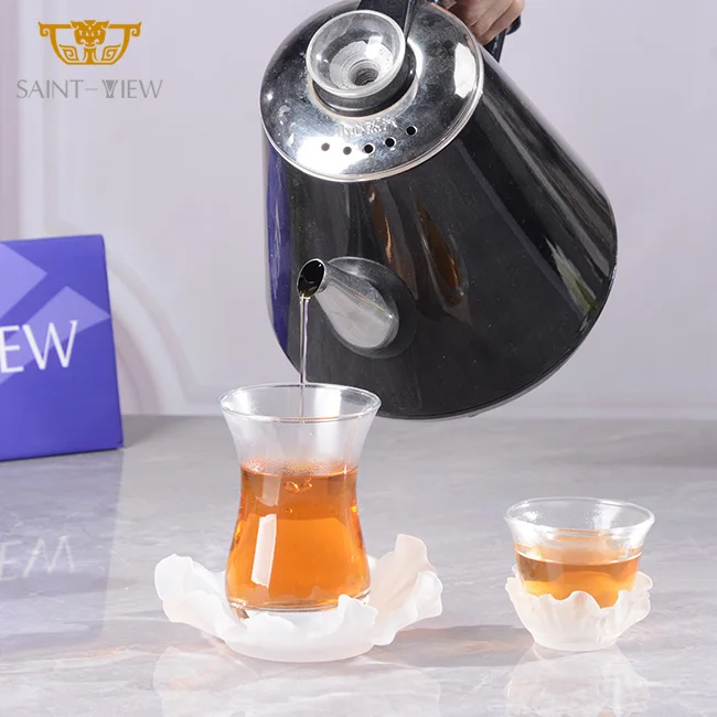 

Business Hotselling Crystal Glass Arabic Tea Cup With Quartz Rose Flower Saucer Luxury Boxed Gift
