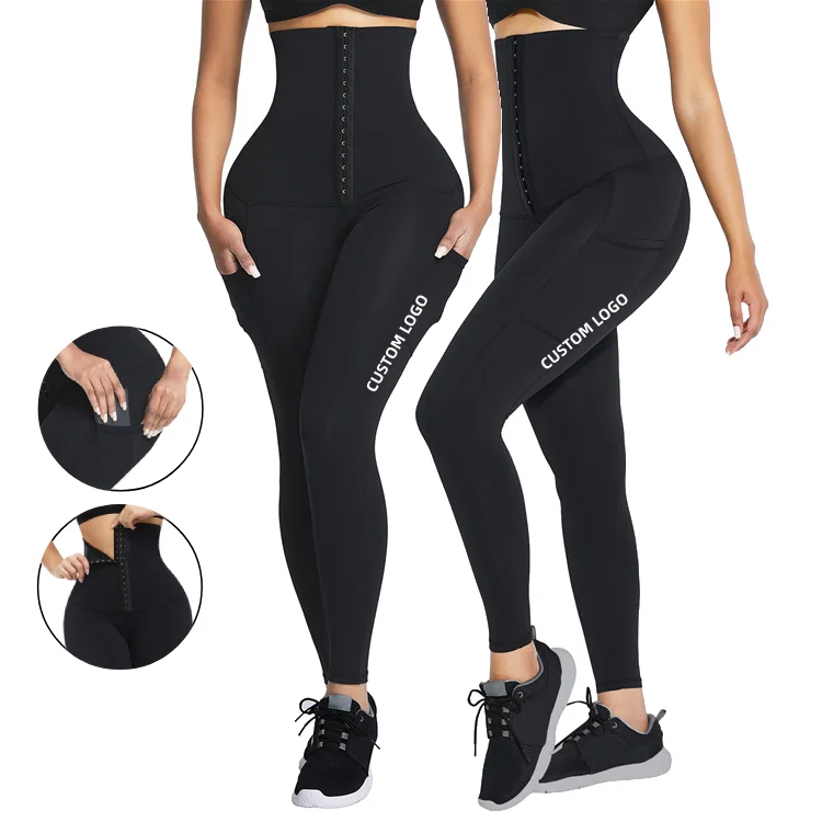 

2021 wholesale slimming fitnes High Waist Women Fitness Tights Panties Shapewear Waist Trainer Leggings, As shown;custom is ok.