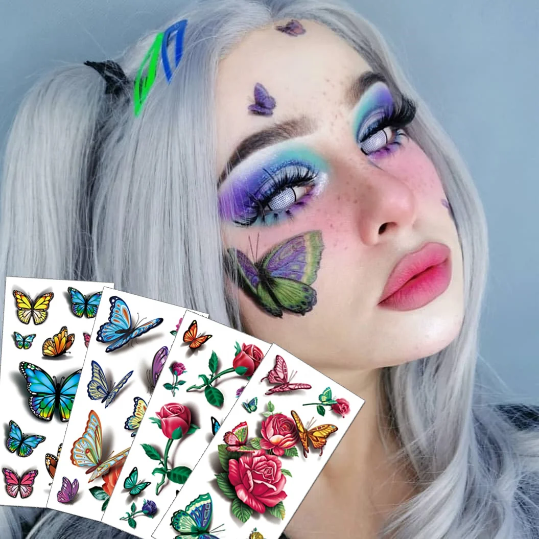 

Women Girls High Quality Long Lasting Waterproof Color Printed Sexy Temporary Body Custom Tattoo Butterfly